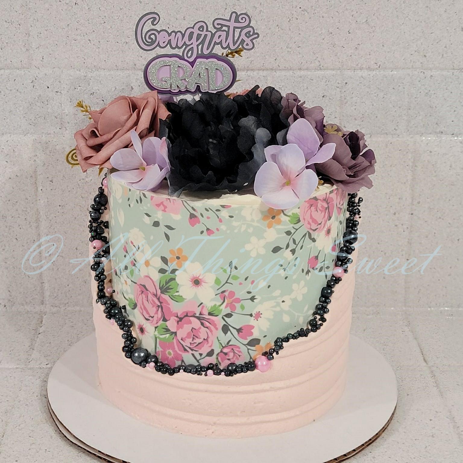 floral fault line graduation cake